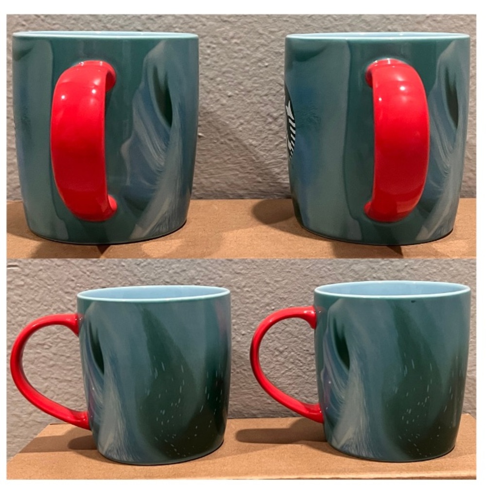 Bundle of TWO- Starbucks Green Marbled Coffee Cup Mug with Red Handle NEW - Picture 3 of 4